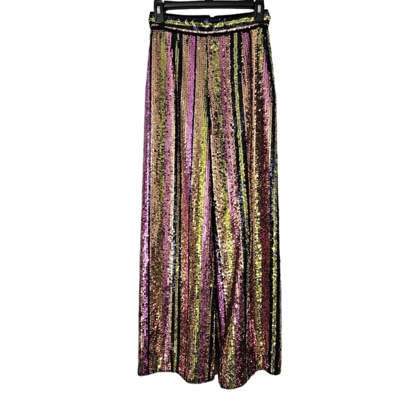 Rasario Multicolor Striped Sequin Straight Leg Pants - Picture 2 of 12